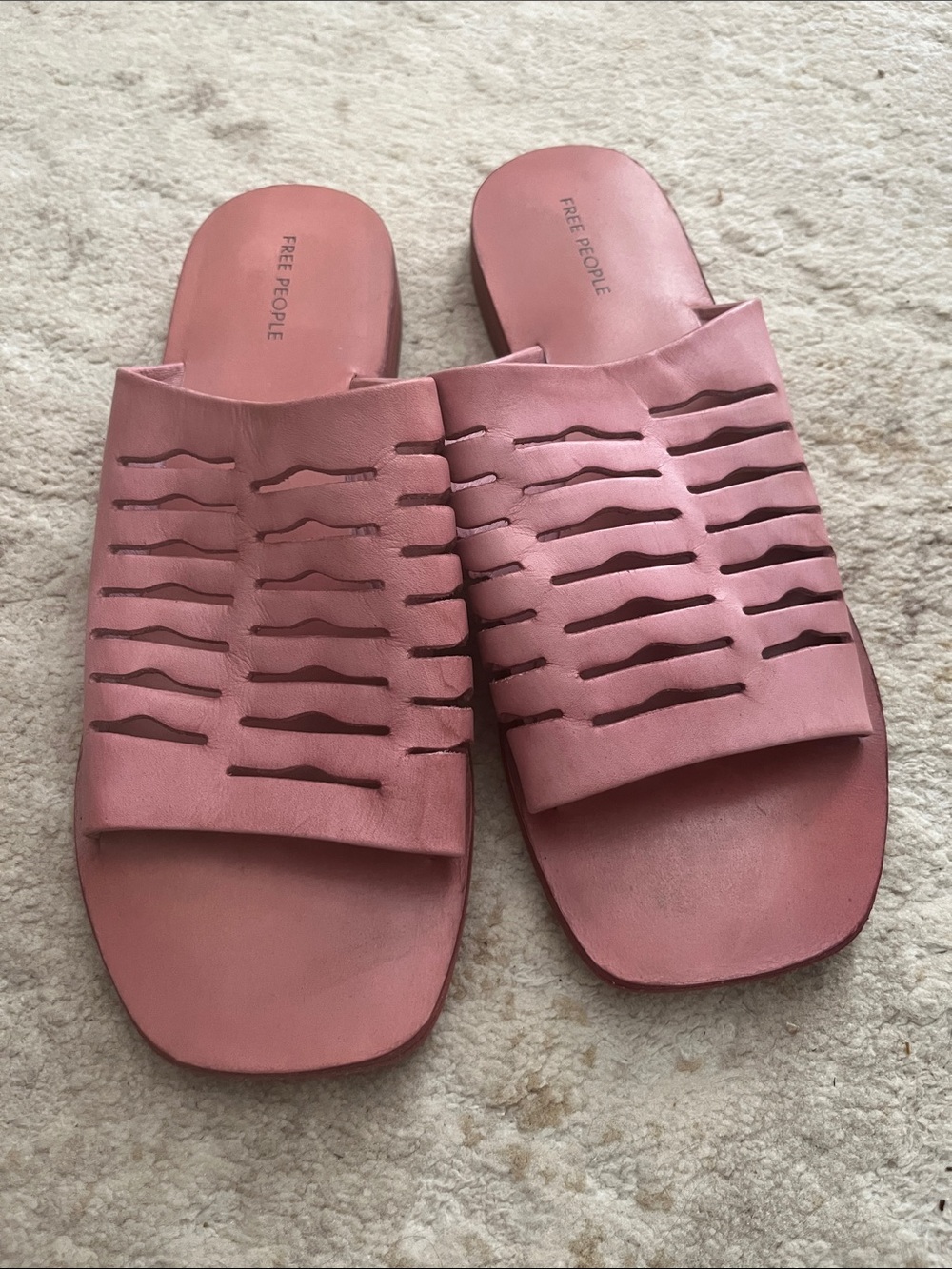 Pink Leather Slides FP Slice Of Sun Watermelon Laser Cut Sandal Size 7.5
